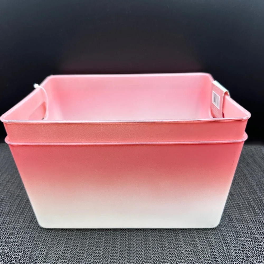 Isaac Jacobs Set of 2 Pink Ombre Storage Bins PB39-L2CG Plastic Organizers